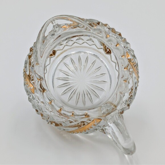 Vintage Brilliant Pressed Glass Creamer Gold Trim Diamond Star Pattern Scalloped - Picture 5 of 10